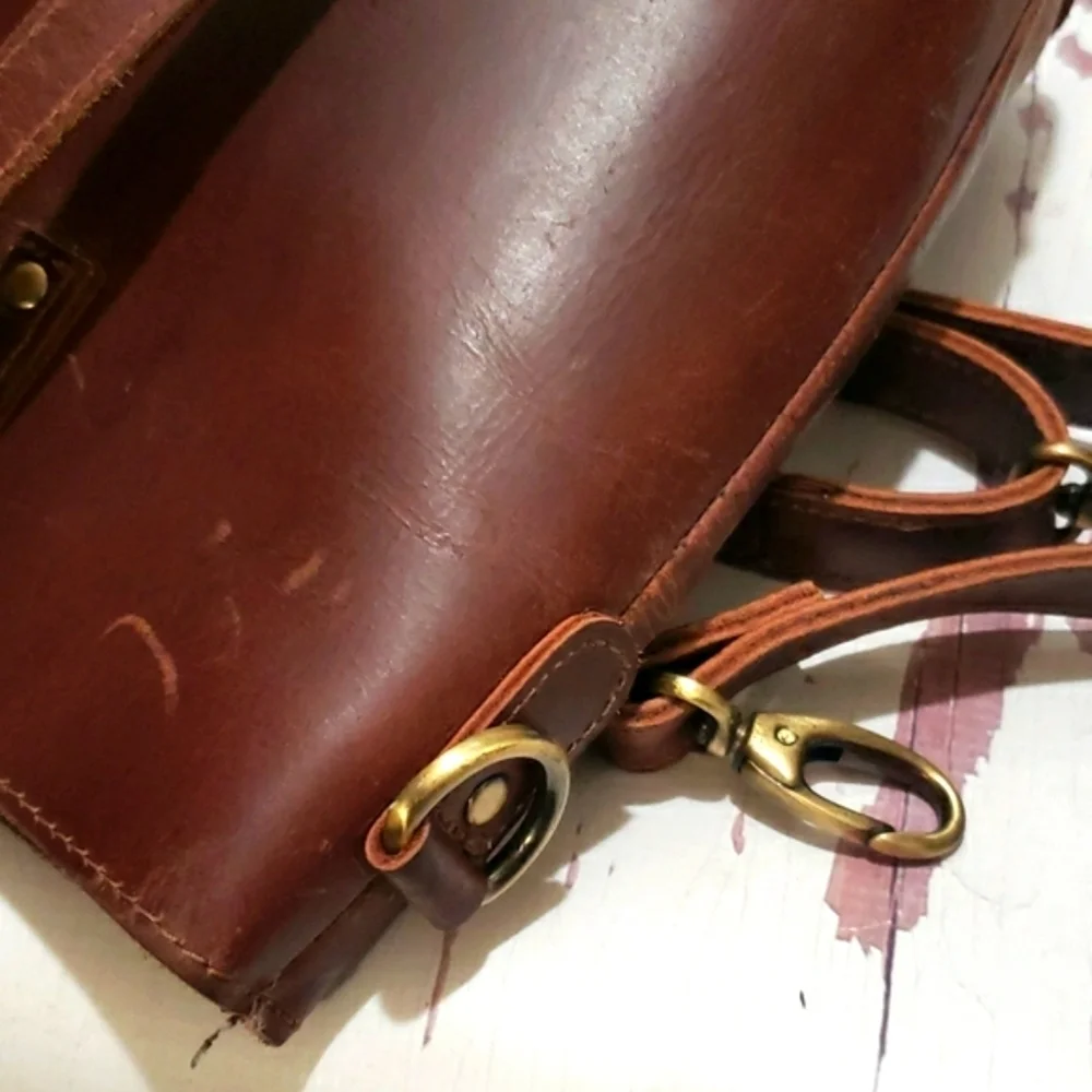 Distress brown leather laptop office work  school messenger bag
